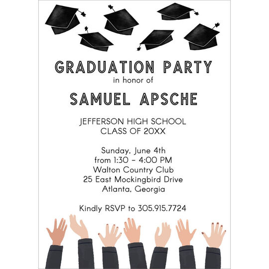 Black Sleeves Hat Toss Graduation Party Invitations
